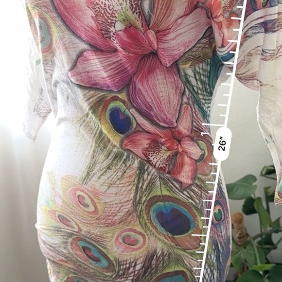 Vintage y2k Burnout Peacok floral Tunic Dress Cut out Sleeve - Picture 7 of 8